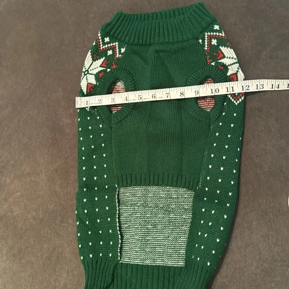 Dog Pet Holiday Turtleneck Pullover Sweater Green with Snowflakes Size XL NEW